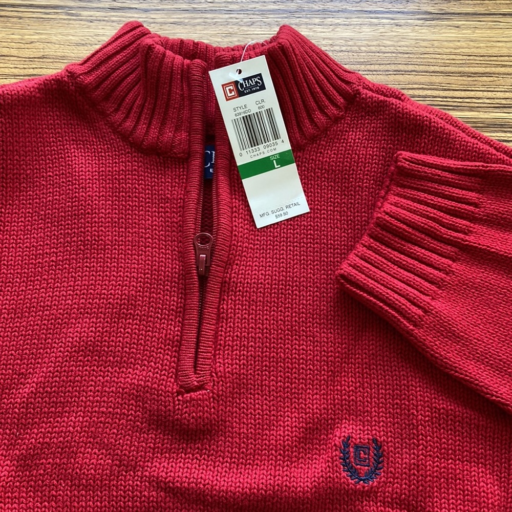 NEW Chaps Sweater 1/4 zip Knit Long Sleeves Red Men's Size L Large